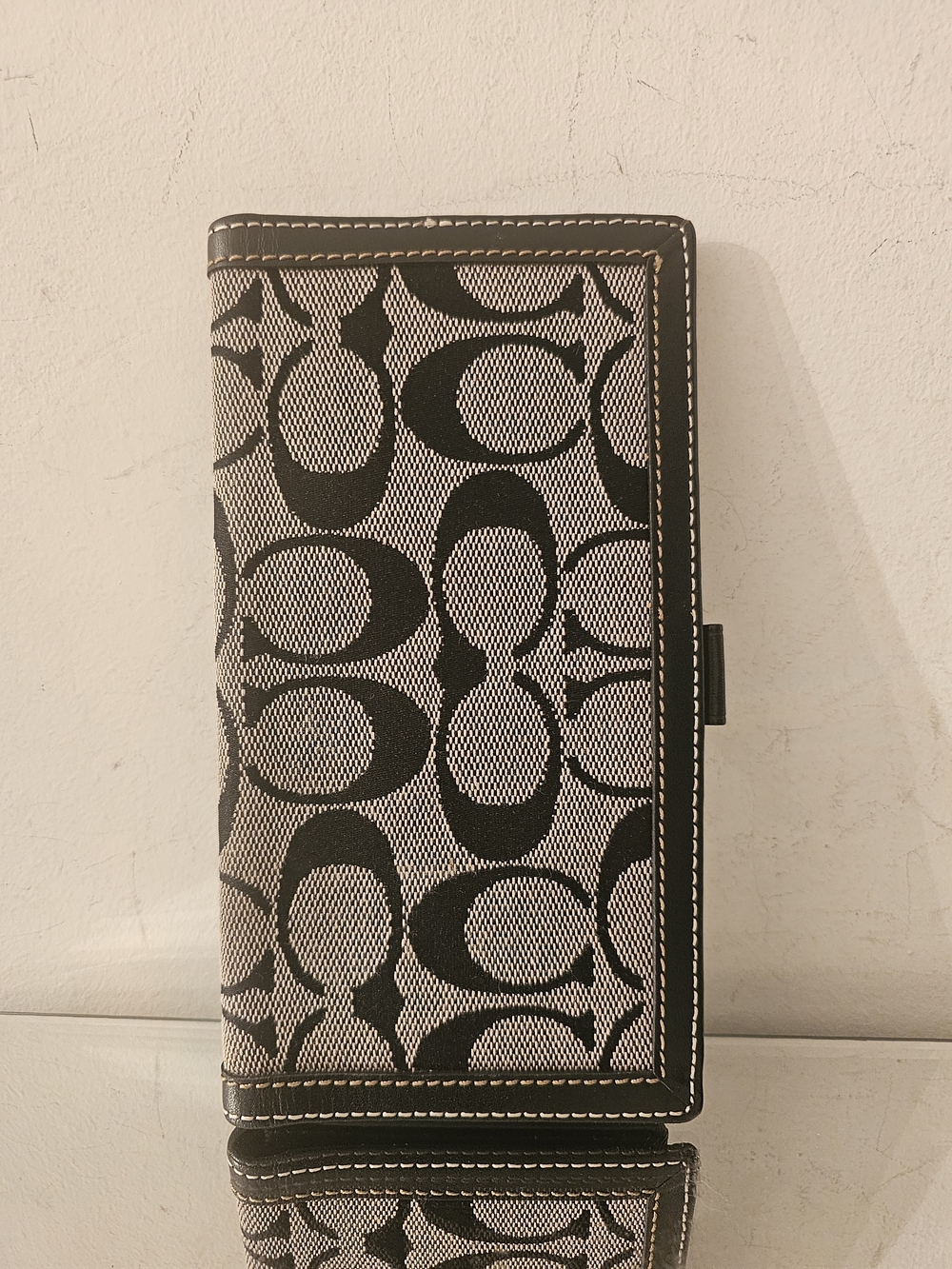 Coach Signature Canvas Checkbook  in Black and Beige